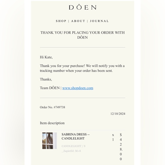 DÔEN SABRINA DRESS IN CANDLELIGHT - Picture 4 of 4